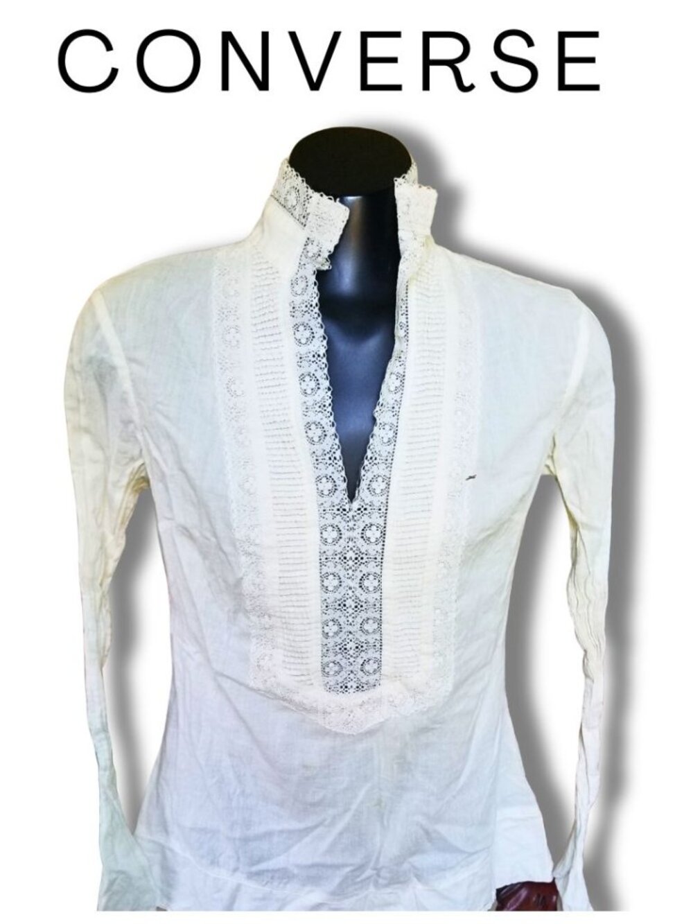 Converse One Star Vintage-Style Lace Detail White Blouse - Size XS